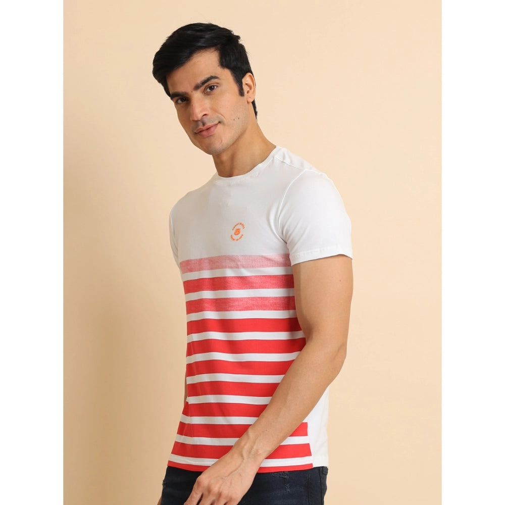 VASTRAA Men’s Red Printed Cotton-Blend Round Neck T-Shirt