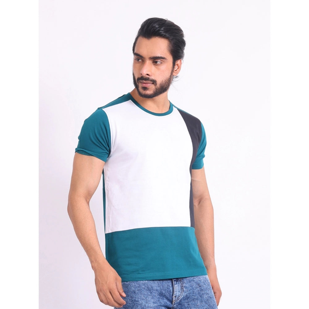 VASTRAA Men’s Green Printed Cotton-Blend Round Neck T-Shirt