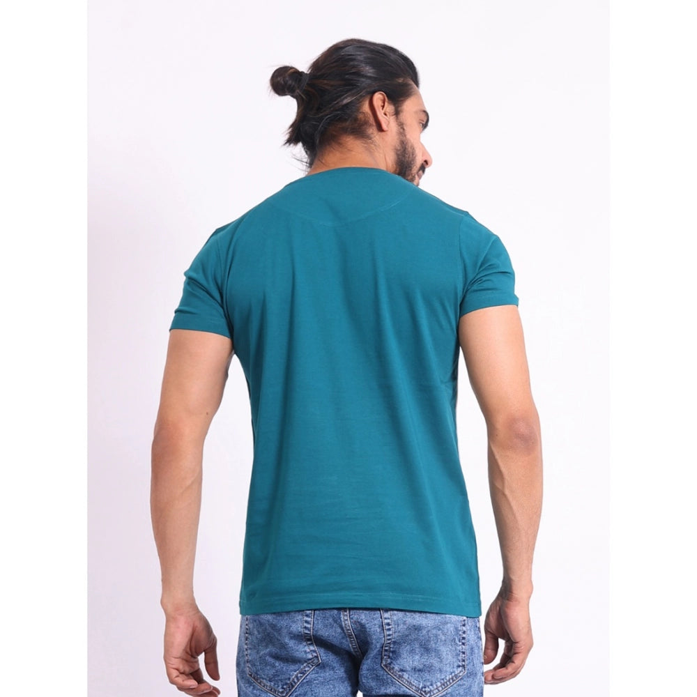 VASTRAA Men’s Green Printed Cotton-Blend Round Neck T-Shirt