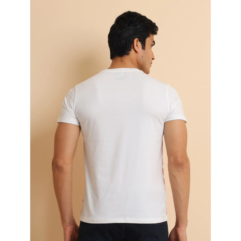 VASTRAA Men’s Red Printed Cotton-Blend Round Neck T-Shirt