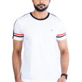VASTRAA Men’s White Printed Cotton-Blend Round Neck T-Shirt