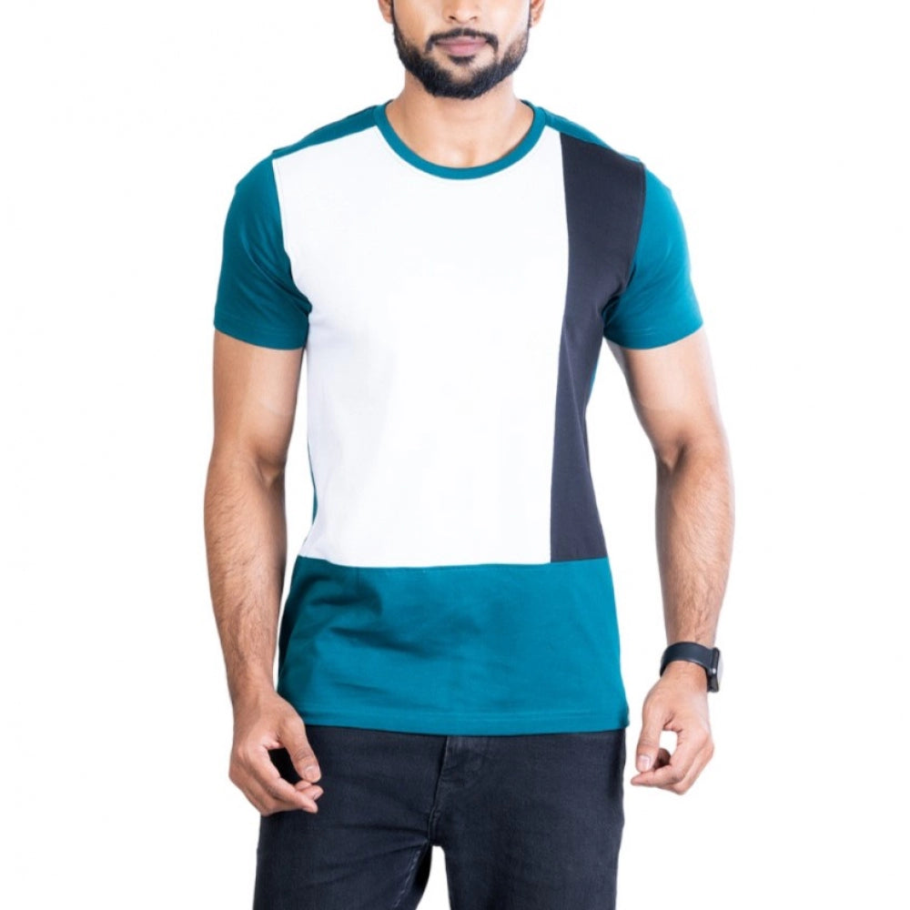 VASTRAA Men’s Green Printed Cotton-Blend Round Neck T-Shirt