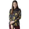 Women’s Black & Gold Satin Printed Full-Sleeve Shirt