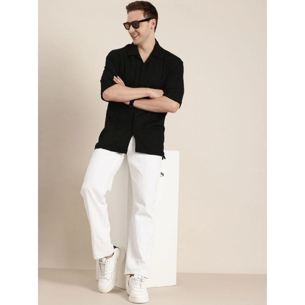 VASTRAA Classic Men’s Black Half-Sleeve Cotton Shirt