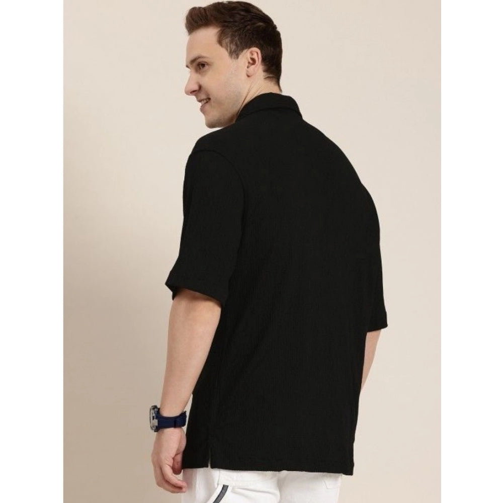 VASTRAA Classic Men’s Black Half-Sleeve Cotton Shirt