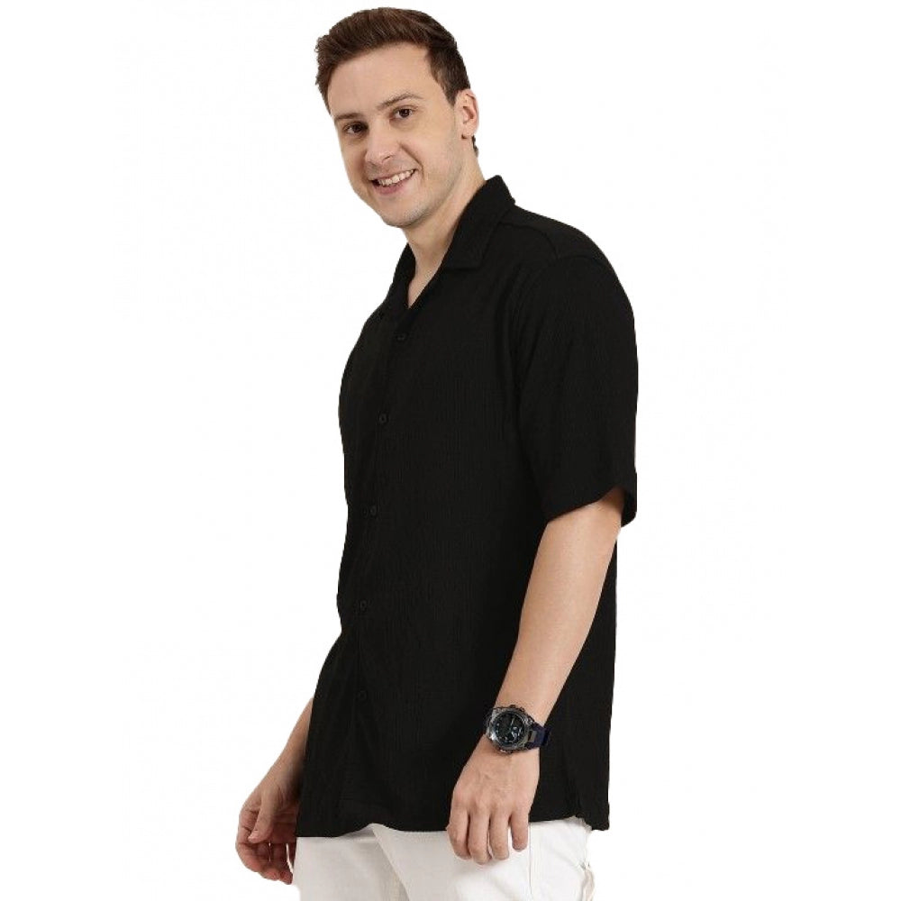 VASTRAA Classic Men’s Black Half-Sleeve Cotton Shirt