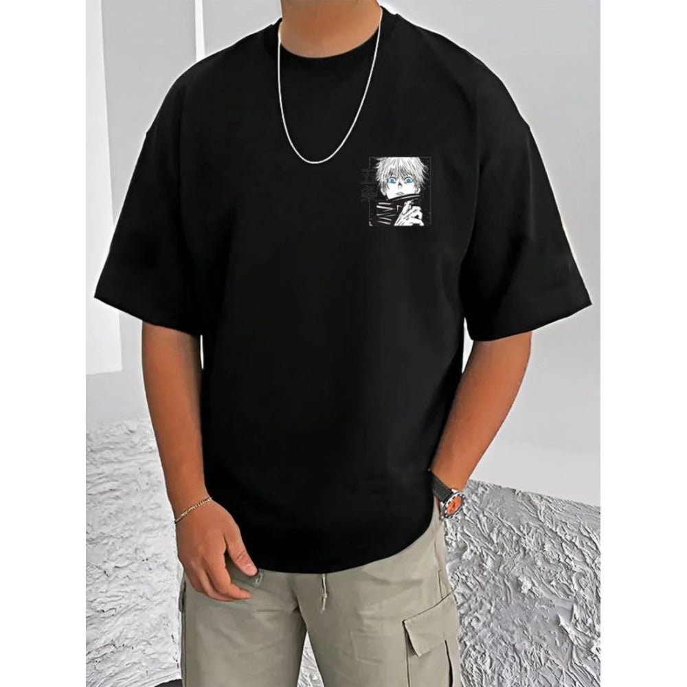 VASTRAA Men’s Black Printed Cotton-Blend Everyday T-Shirt