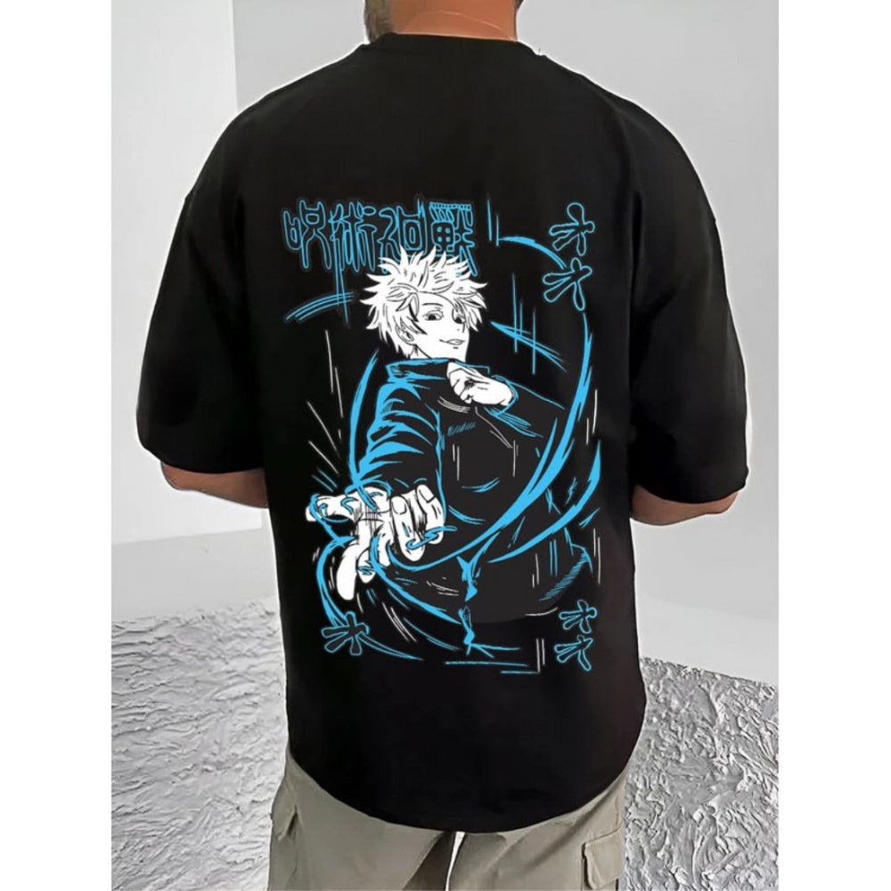 VASTRAA Men’s Black Printed Cotton-Blend Everyday T-Shirt
