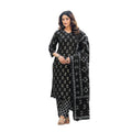 Women's Cotton Blend Printed Kurti Pant Dupatta Set (Black)