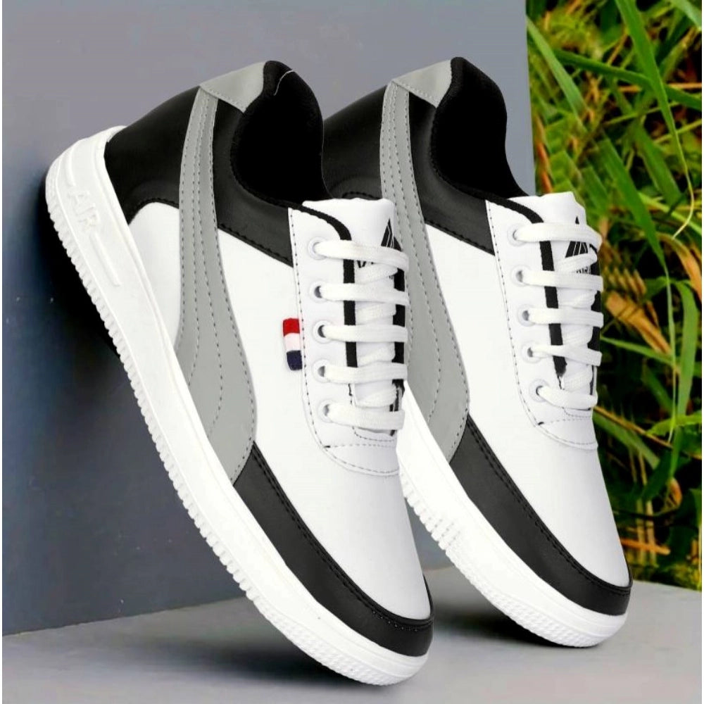VASTRAA Men’s White Synthetic Lace-Up Sneakers