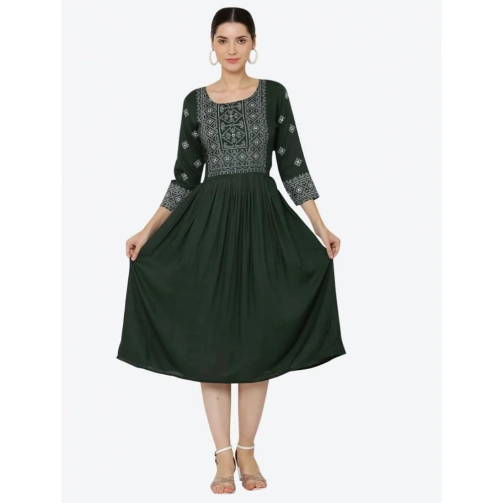 Women's Casual 3/4 Sleeve Rayon Kurti (Green)