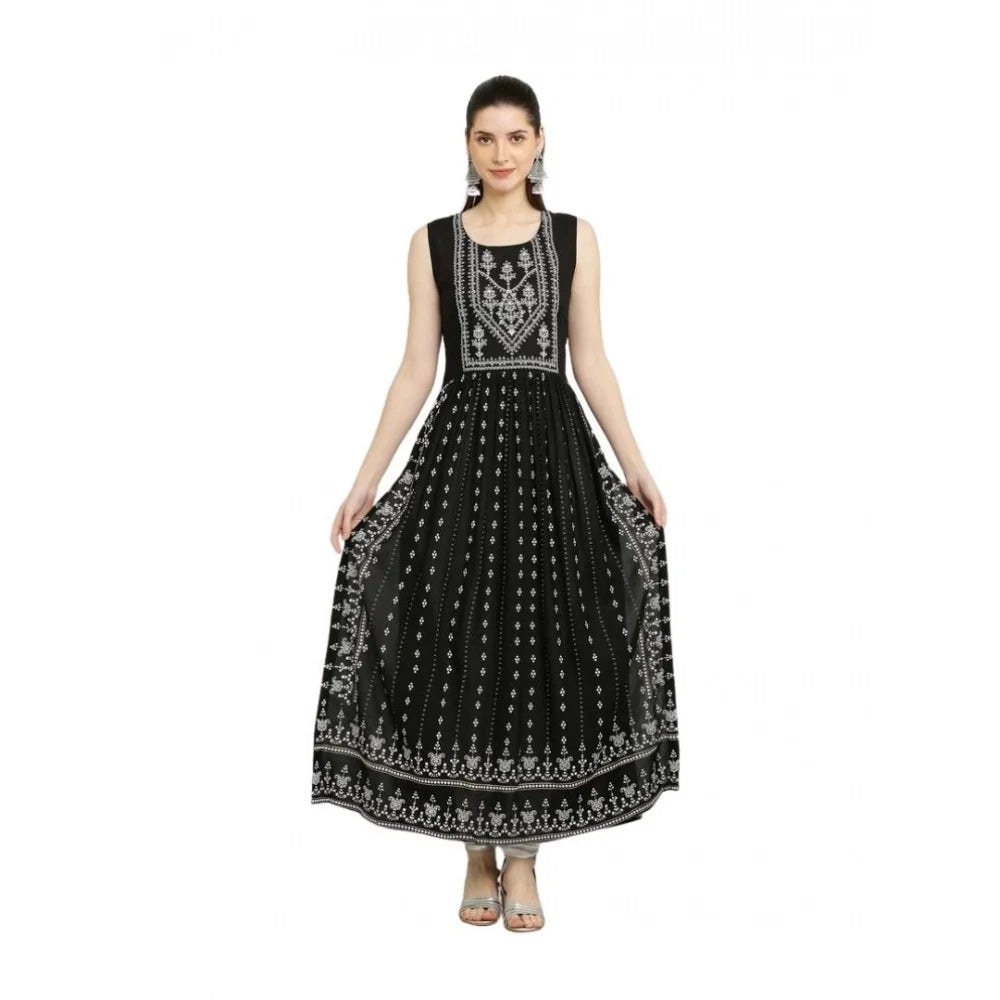 Women's Casual Sleeveless Rayon Kurti (Black)