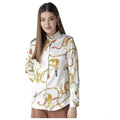 Women’s White & Gold Satin Printed Full-Sleeve Shirt