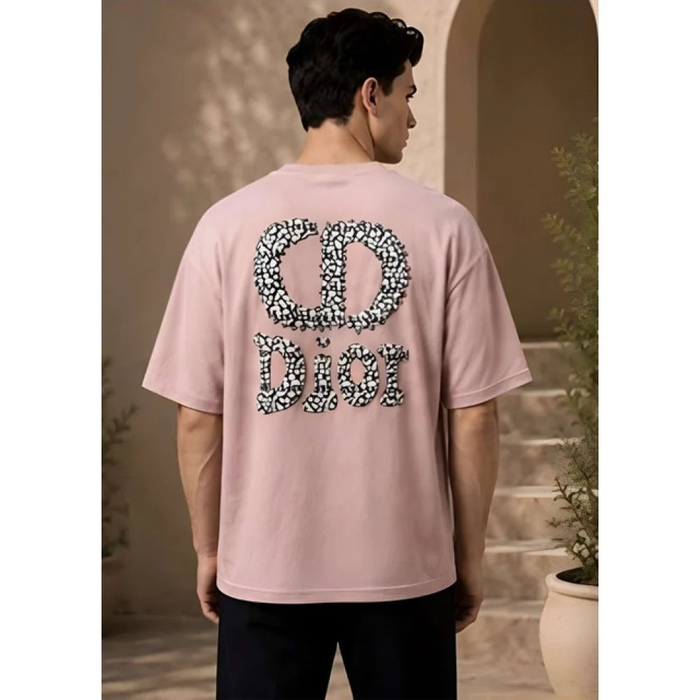 Men's Cotton Blend Printed Oversized Round Neck Half Sleeve T-Shirt (Pink)